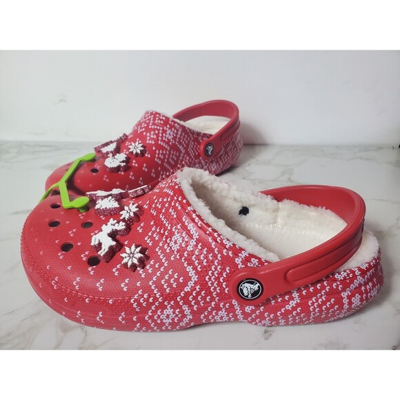 NWT Classic Lined Red White Christmas Holiday Crocs Men\'s 8 Women\'s 10 main image 5